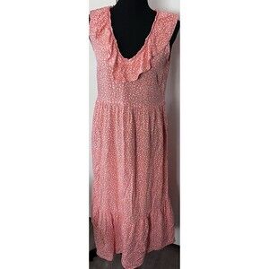 Old Navy Wm's XS Sleeveless‎ Ruffled V-Neck Maxi Swing Dress Pink Cottagecore